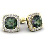 4 3/4 Carat Cushion Cut Mystic Topaz and Halo Diamond Stud Earrings In 14 Karat Yellow Gold Image-1