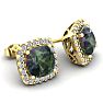 4 3/4 Carat Cushion Cut Mystic Topaz and Halo Diamond Stud Earrings In 14 Karat Yellow Gold Image-2