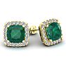 4 3/4 Carat Cushion Cut Emerald and Halo Diamond Stud Earrings In 14 Karat Yellow Gold Image-1
