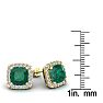 4 3/4 Carat Cushion Cut Emerald and Halo Diamond Stud Earrings In 14 Karat Yellow Gold Image-5