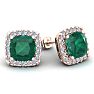 4 3/4 Carat Cushion Cut Emerald and Halo Diamond Stud Earrings In 14 Karat Rose Gold Image-1