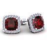 Garnet Earrings: Garnet Jewelry: 7 Carat Cushion Cut Garnet and Halo Diamond Stud Earrings In 14 Karat White Gold Image-1