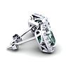 4 3/4 Carat Cushion Cut Green Amethyst and Halo Diamond Stud Earrings In 14 Karat White Gold Image-3