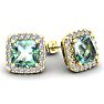 4 3/4 Carat Cushion Cut Green Amethyst and Halo Diamond Stud Earrings In 14 Karat Yellow Gold Image-1