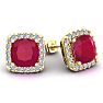 6 3/4 Carat Cushion Cut Ruby and Halo Diamond Stud Earrings In 14 Karat Yellow Gold Image-1