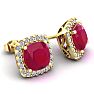 6 3/4 Carat Cushion Cut Ruby and Halo Diamond Stud Earrings In 14 Karat Yellow Gold Image-2