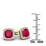 6 3/4 Carat Cushion Cut Ruby and Halo Diamond Stud Earrings In 14 Karat Yellow Gold Image-5
