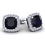 6 3/4 Carat Cushion Cut Sapphire and Halo Diamond Stud Earrings In 14 Karat White Gold Image-1