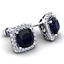 6 3/4 Carat Cushion Cut Sapphire and Halo Diamond Stud Earrings In 14 Karat White Gold Image-2