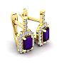 1 1/2 Carat Amethyst and Halo Diamond Dangle Earrings In 14 Karat Yellow Gold Image-2
