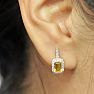 1 1/2 Carat Citrine and Halo Diamond Dangle Earrings In 14 Karat White Gold Image-5