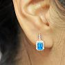 1 3/4 Carat Blue Topaz and Halo Diamond Dangle Earrings In 14 Karat Rose Gold Image-5
