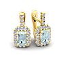 Aquamarine Earrings: Aquamarine Jewelry: 1 2/3 Carat Aquamarine and Halo Diamond Dangle Earrings In 14 Karat Yellow Gold Image-1