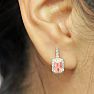 1-3/4 Carat Octagon Shape Morganite Earrings and Diamond Halo Dangle In 14 Karat White Gold Image-5