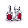 2 Carat Ruby and Halo Diamond Dangle Earrings In 14 Karat White Gold Image-1