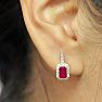 2 Carat Ruby and Halo Diamond Dangle Earrings In 14 Karat White Gold Image-5
