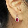 2 Carat Ruby and Halo Diamond Dangle Earrings In 14 Karat Rose Gold Image-5