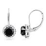 14K White Gold 2 1/4 Carat Black and White Halo Diamond Leverback Earrings Image-1