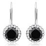 14K White Gold 2 1/4 Carat Black and White Halo Diamond Leverback Earrings Image-2