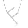 F Initial Sideways Necklace In Silver Overlay, 18 Inches Image-1