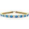 12 1/2 Carat Blue Topaz and Diamond Tennis Bracelet In 14 Karat Yellow Gold, 8 1/2 Inches Image-1