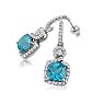 Dangling Micropave Blue Topaz and Diamond Earrings, 14K White Gold Image-2