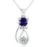1 Carat Amethyst and Diamond Cat Necklace In 10K White Gold, 18 Inches Image-1
