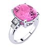 Pink Gemstones 4 Carat Cushion Cut Pink Topaz and Diamond Ring In 14K White Gold Image-2