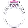 Pink Gemstones 4 Carat Cushion Cut Pink Topaz and Diamond Ring In 14K White Gold Image-3