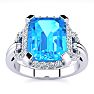 Blue Topaz Jewelry: Interlocking Bit Fluted 3ct Blue Topaz and Diamond Ring in 14k White Gold 
 Image-1