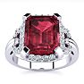 Garnet Ring: Garnet Jewelry: Interlocking Bit Fluted 3ct Garnet and Diamond Ring in 14k White Gold Image-1
