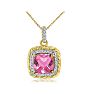 Pink Gemstones Rope Design Pink Topaz and Diamond Pendant in 14k Yellow Gold Image-1