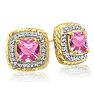  2 3/4 Carat Cushion Shape Pink Topaz and Halo Diamond Earrings In 14K Yellow Gold Image-1