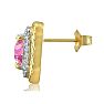  2 3/4 Carat Cushion Shape Pink Topaz and Halo Diamond Earrings In 14K Yellow Gold Image-3