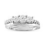 Estate Jewelry 1 Carat Three Diamond Ring Bridal Set in 14k White Gold, With Shadow Band, Size 6.5 Image-1
