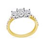 1ct Three Diamond Engagement Ring 14k Yellow Gold, Diamonds on the Band Image-3