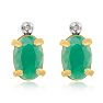 1ct Oval Emerald and Diamond Earrings in 14k Yellow Gold Image-2