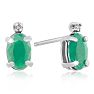 1ct Oval Emerald and Diamond Earrings in 14k White Gold Image-1