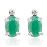 1ct Oval Emerald and Diamond Earrings in 14k White Gold Image-2
