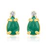 1ct Pear Emerald and Diamond Earrings in 14k Yellow Gold Image-2