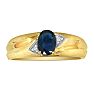 Dual Texture 10k Yellow Gold 1ct Oval Sapphire and Diamond Mens Ring Image-1