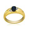 Dual Texture 10k Yellow Gold 1ct Oval Sapphire and Diamond Mens Ring Image-3