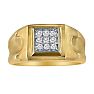 1/5ct 9-Diamond Stylish Mens Ring in 10k Yellow Gold Image-1
