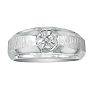 Mens Diamond Bands: Fancy Set Half-Brushed Mens Diamond Band in 10k White Gold Image-1