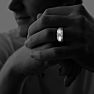Mens Diamond Bands: Fancy Set Half-Brushed Mens Diamond Band in 10k White Gold Image-4