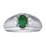 Mens Emerald and White Diamond Ring in 10k White Gold Image-1