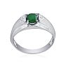 Mens Emerald and White Diamond Ring in 10k White Gold Image-3