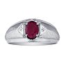 Mens Ruby and White Diamond Ring in 10k White Gold Image-1