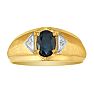 Mens Sapphire and White Diamond Ring in 10k Yellow Gold Image-1
