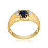 Mens Sapphire and White Diamond Ring in 10k Yellow Gold Image-3